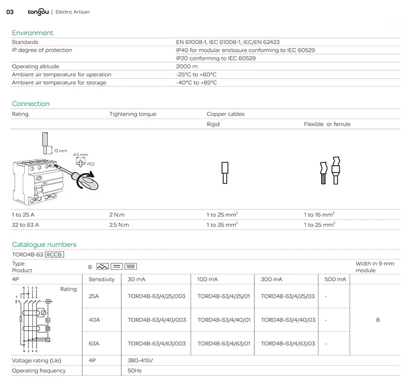 RCD RCCB Type B Earth Leakage Residual Current Circuit Breaker Evse 2P 4P AC 40a 63a 30ma 100ma 300ma 10KA Din Rail 230V TONGOU