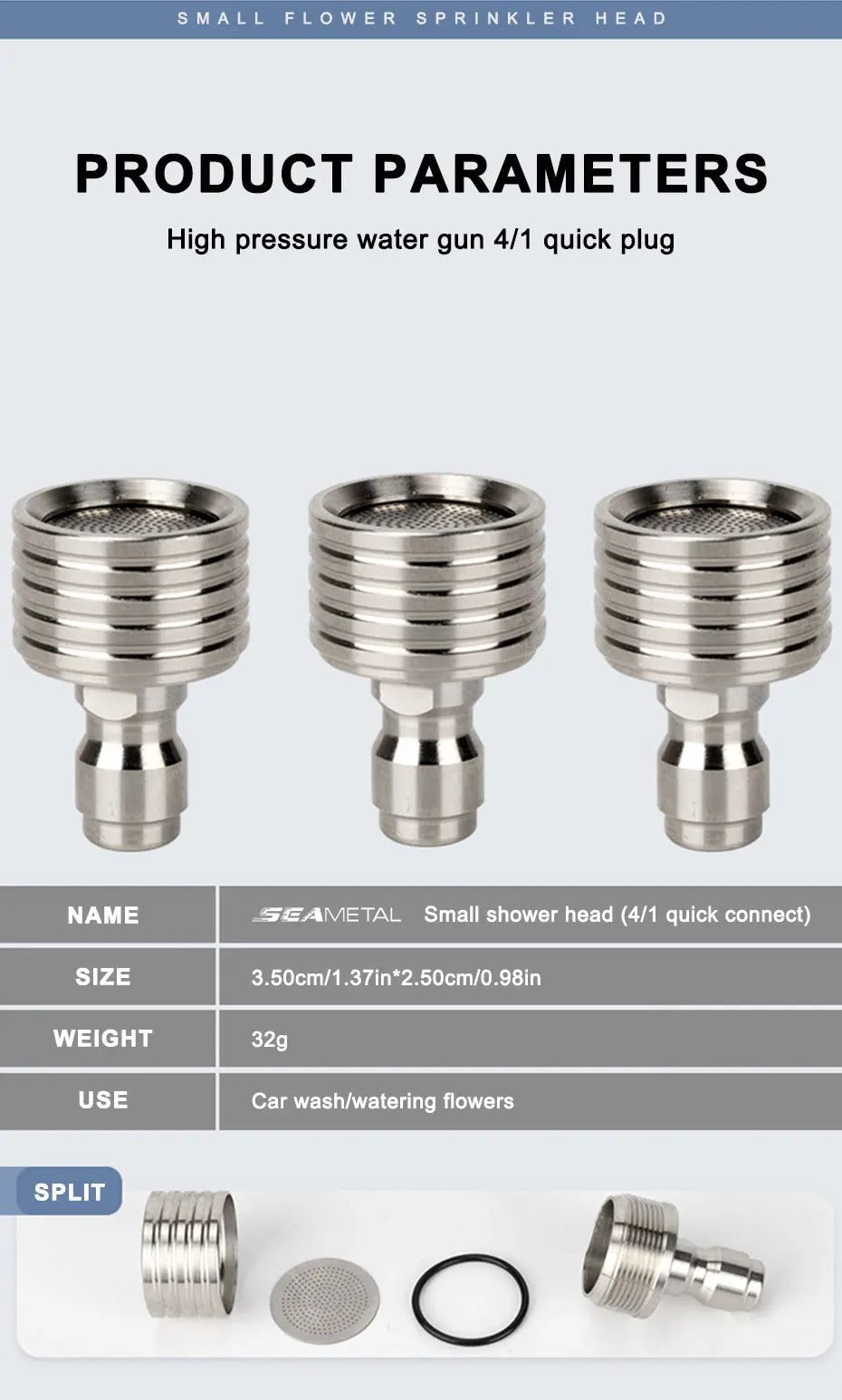SEAMETAL Stainless Steel Shower Blades High Pressure Water Gun Interface Washing Nozzle 1/4 Quick Connect Car Wash Accessories