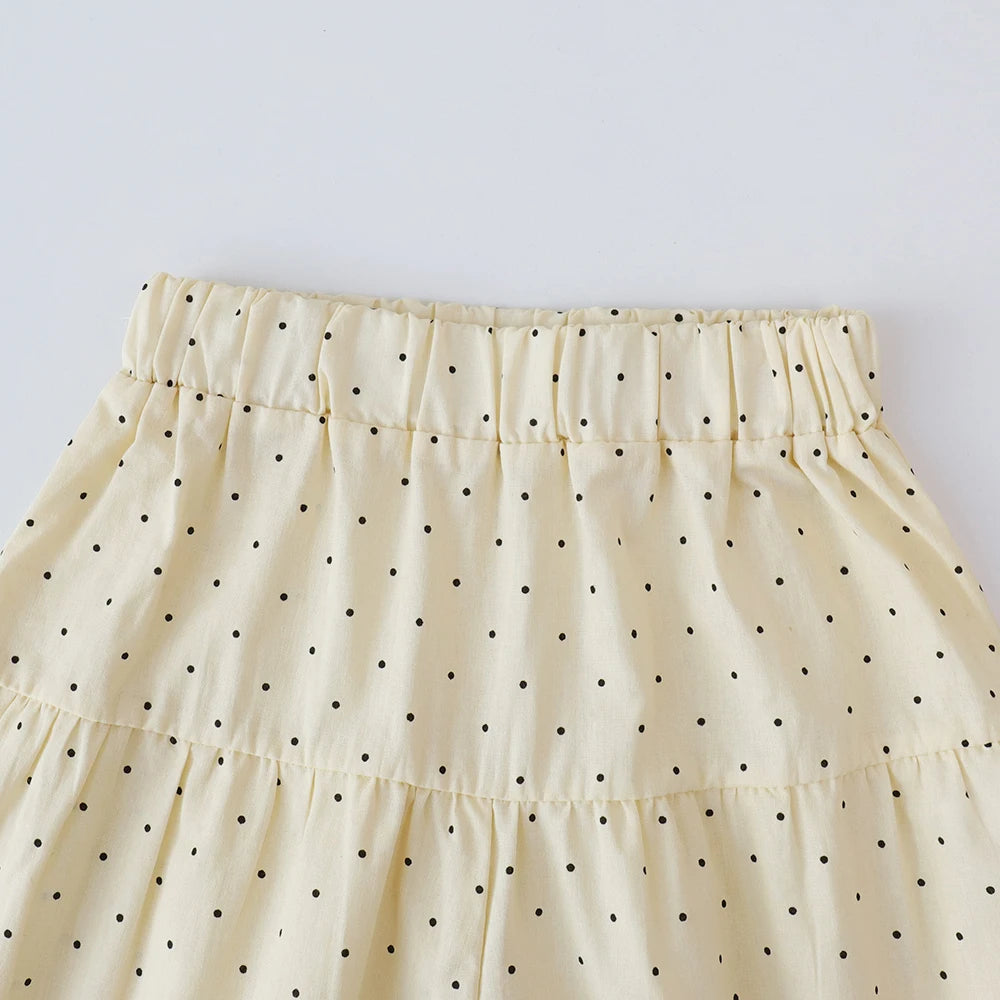 Bear Leader Baby Girl's Casual Clothing Round Neck Sleeveless Polka Dot Top+Wide Leg Pants Set with Bow and Botton 2PCS Set