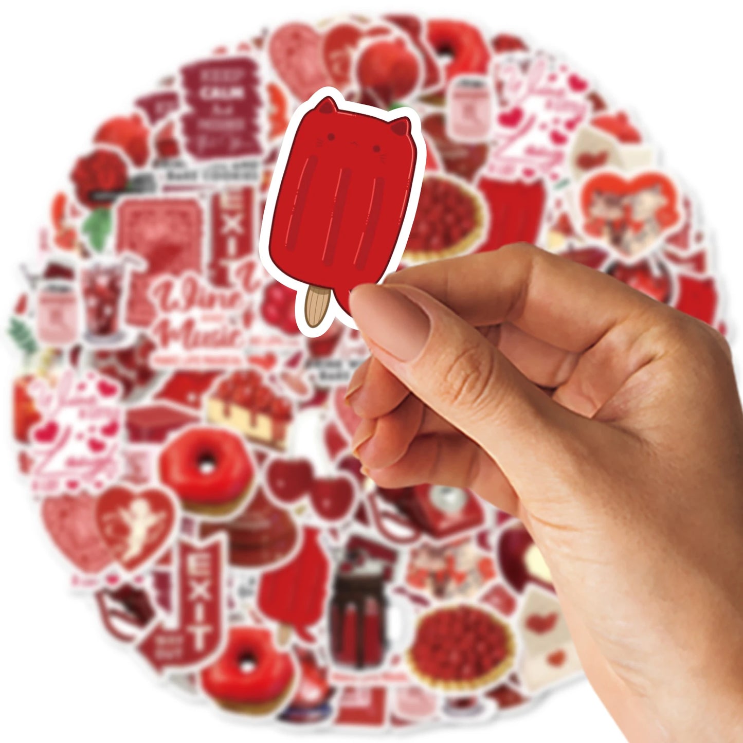 30pcs Rose, Cherry Red Graffiti Stickers Decorated Notebook Water Cup Suitcase Guitar Classic Toy Scrapbook Waterproof PVC Decal