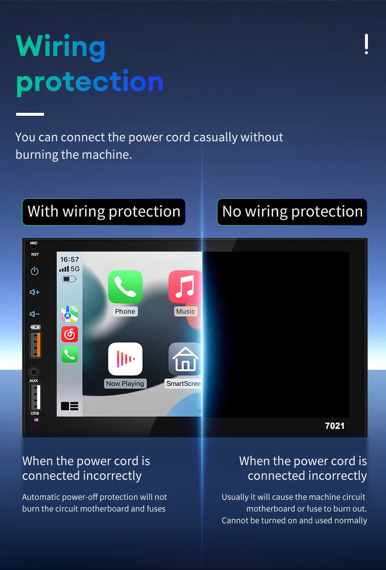 Acodo 7Inch Carplay Android Auto Player Dual USB Capacitive Screen Touch HD Car MP5 Player USB FM Bluetooth TF Card Touch Screen