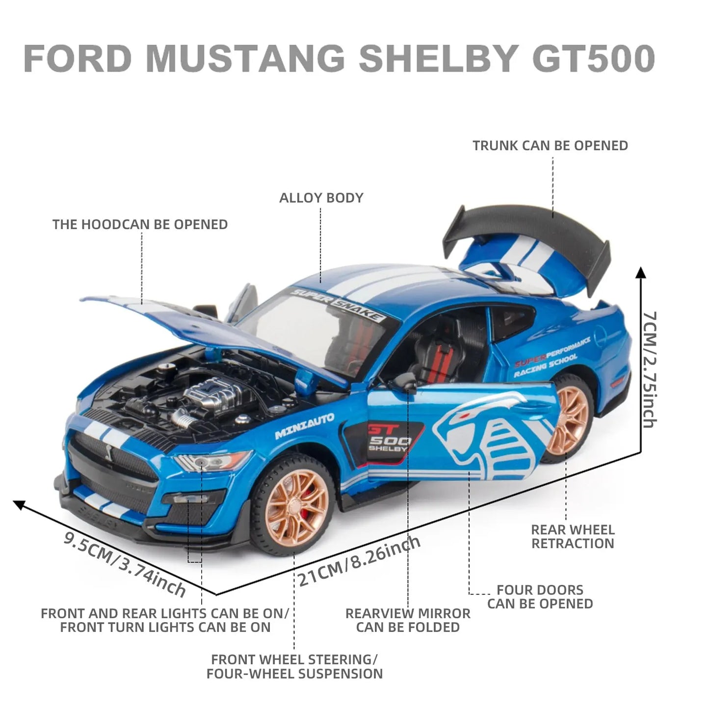 1:24Mustang GT Alloy Model with Sound & Light Features Premium Gift Box Packaging Ideal for Display, Collecting, Or Gift Giving