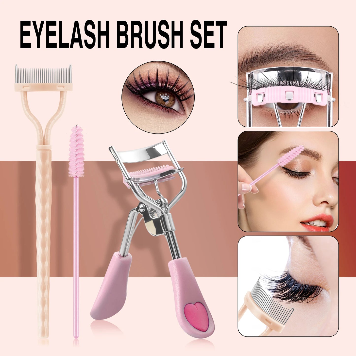 3pcs eyelash set - women's eyelash separator, eyelash curler, mascara, makeup wand, curling eyelashes, clear makeup tools