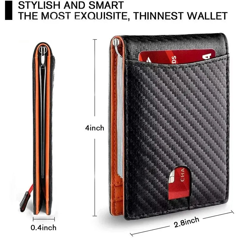 ANTI RFID Blocking Black Carbon Fiber Men Wallets Short Small Protected Magic Leather ID Credit Card Holder Case Purse for Men