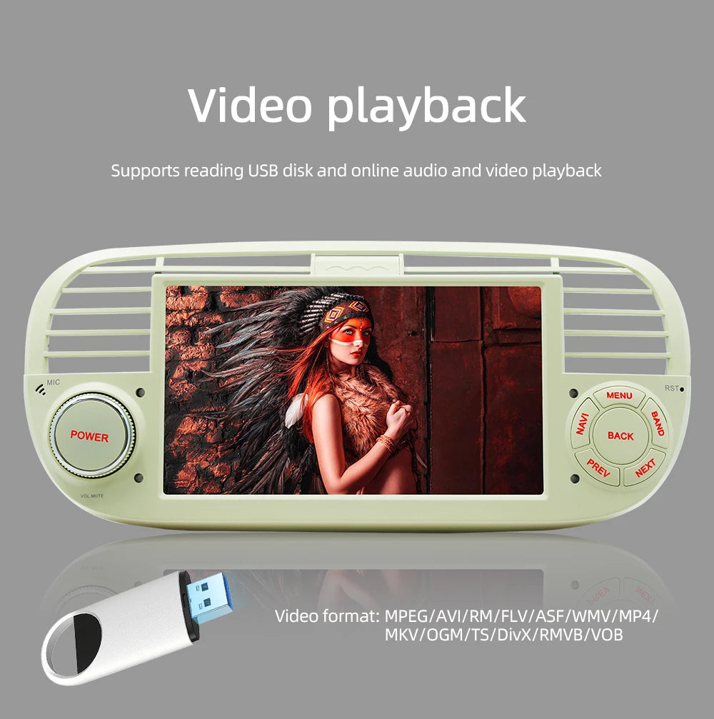 BQCC 1 Din 7" Octa core Android 13 Car PLayer Mirrorink GPS WIFI DSP 32EQ RDS FM APP Control Car Stereo For Fiat 500 2007-2015