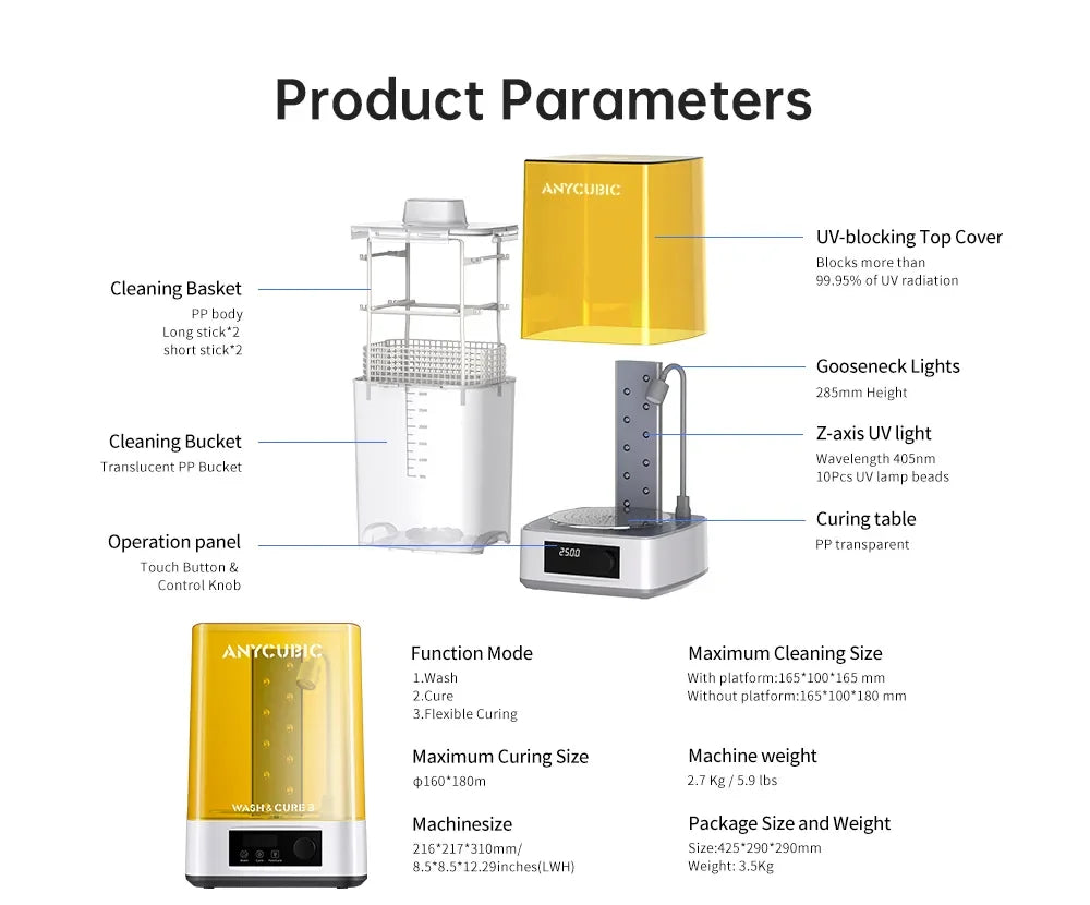 ANYCUBIC Wash and Cure Machine 3.0 Washing and Curing Station for Photon Mono 2 /D2 Series LCD/DLP/SLA 3D Printer Models