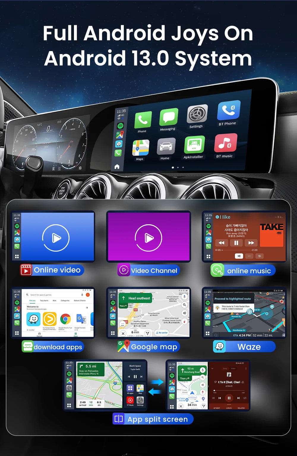 CarlinKit CarPlay Ai Box Android 13 SM6225 8 cores 8G+128G for Netflix Smart TV Box Wireless CarPlay Android Auto 512GB via TF