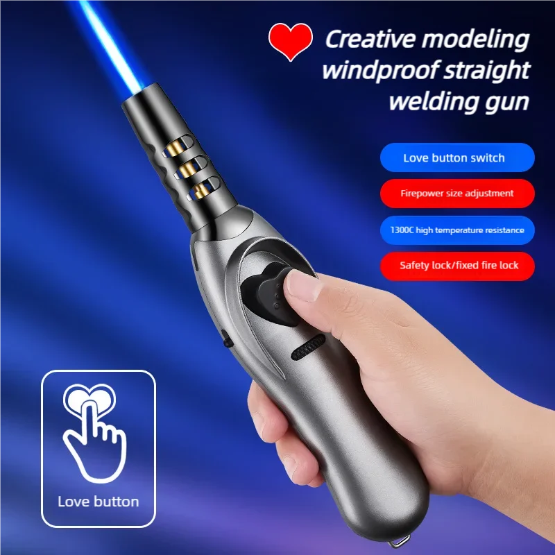 Triple Burner High Power Spray Gun Lighter Windproof Flame Refillable Butane Gas Moxibustion Cigar Outdoor BBQ Kitchen Igniter
