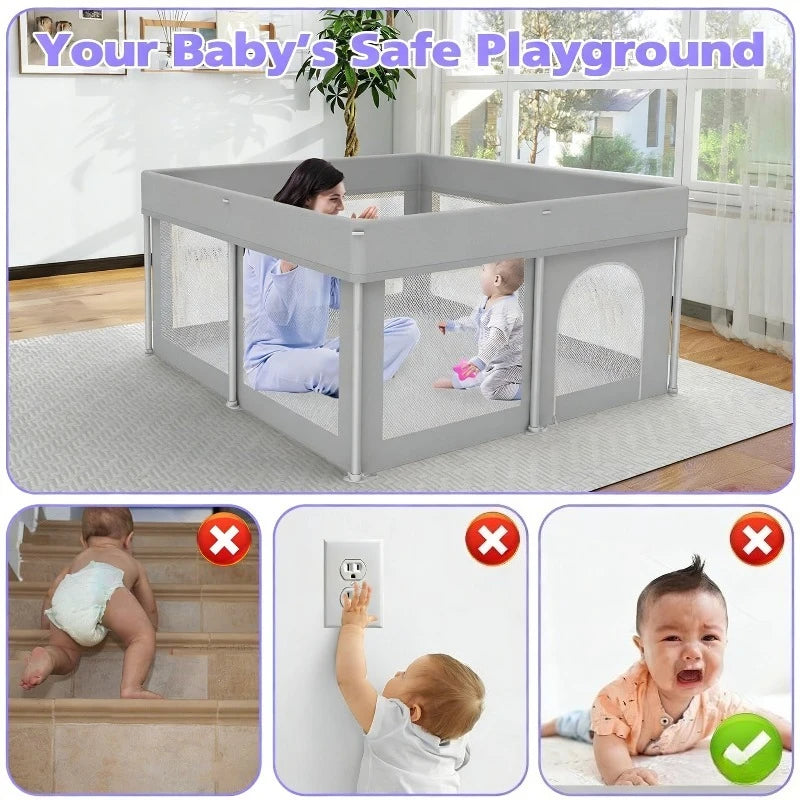 Foldable Baby Game Fence Portable Safety Enclosure for Home Crawling & Learning to Walk,  Protective Barrier Indoor/Outdoor Use