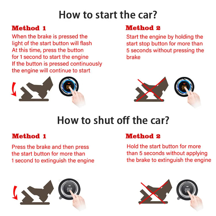 Car alarm with autostart Universal central locking car Remote starter kit Automotive start stop PKE Keyless Start button system