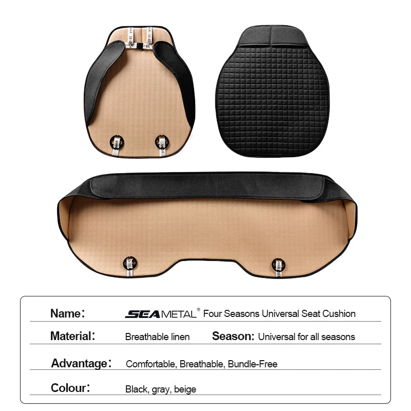 Flax Car Seat Cover Four Seasons Front Rear Linen Fabric Cushion Breathable Seat Protector Mat Pad for Auto Interior Accessories