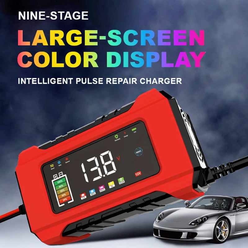 12V 6A Fully Automatic Car Battery Charger Smart Pulse Repair Color Screen for AGM GEL WET Lead Acid Charger LCD Display