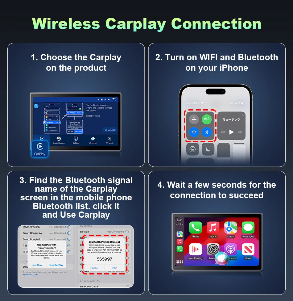 7 inch Portable Multimedia Player Carplay AI Screen IPS Touch Screen GPS Navigation Bluetooth Support Horizontal/Vertical Screen