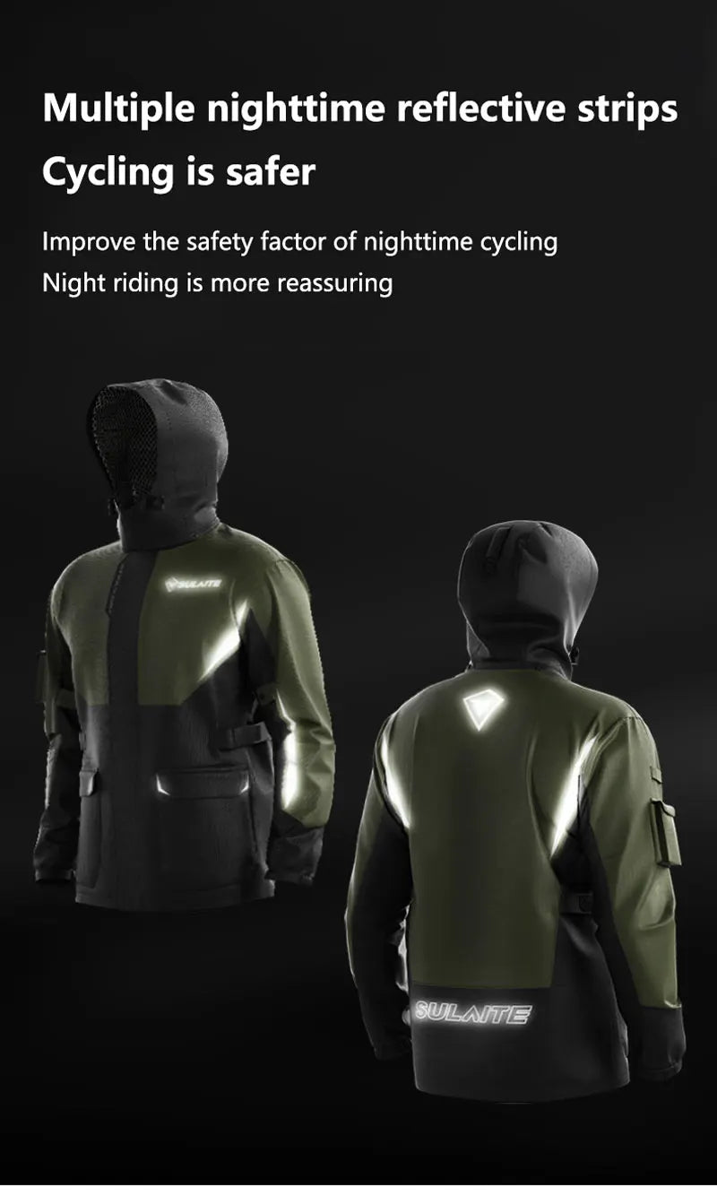 Men Women Waterproof Motorcycle Rider Raincoat Suit Set Reflective Light Raincoat For Riding Jacket Pants Set
