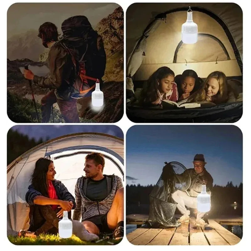 LED Outdoor USB Rechargeable Light Bulb High Brightness Emergency Light Hook Camping Fishing Portable Lantern Night Light Carry