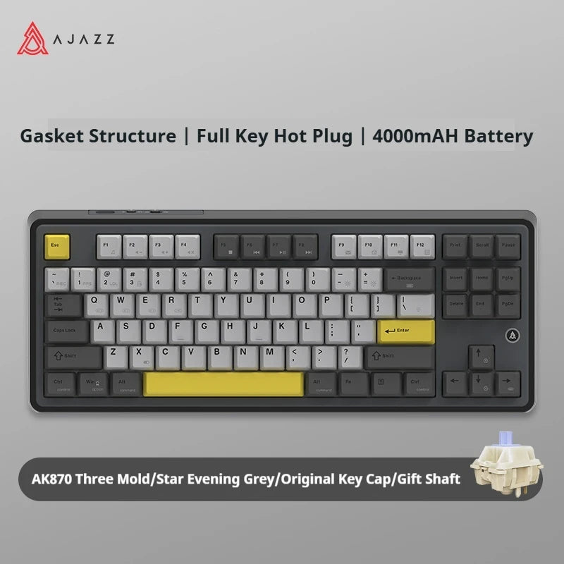 AJAZZ AK870 PLUS wireless three-mode mechanical keyboard hot-swappable screen gaming keyboard 87 keys