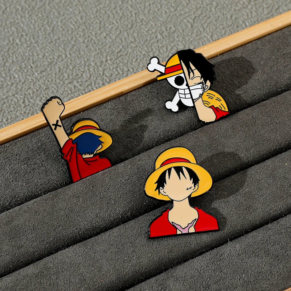 3 Pcs Fashion Cartoon Brooch personality Monkey D. Luffy Enamel Pin Metal Badge Jewelry Clothing Backpack Accessories Gift