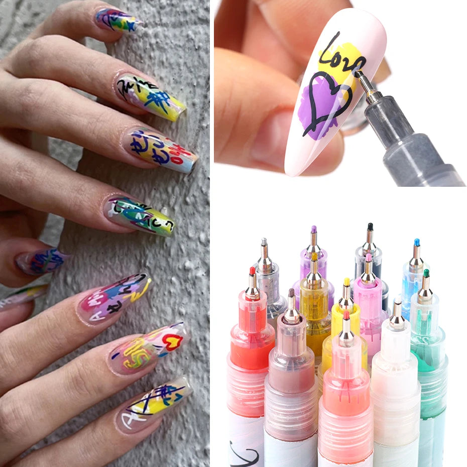 12pcs/Set Nail Art Graffiti Pen Nail Marker Drawing Abstract Lines Fine Detail Floral Design Waterproof Nail Painting Manicure