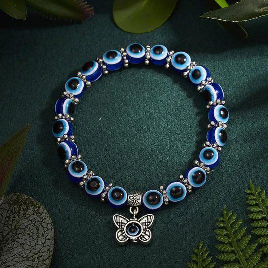 Retro Blue Evil Eye Bracelet for Women Wishing Lucky Handmade Elastic Bracelet for Men and Women Friendship Jewelry Gift