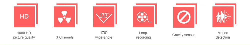 3 Channel Car DVR HD 1080P 3 Lens Inside Vehicle Dash Cam Three Way Camera DVR Recorder Video Registrator Dashcam Camcorder