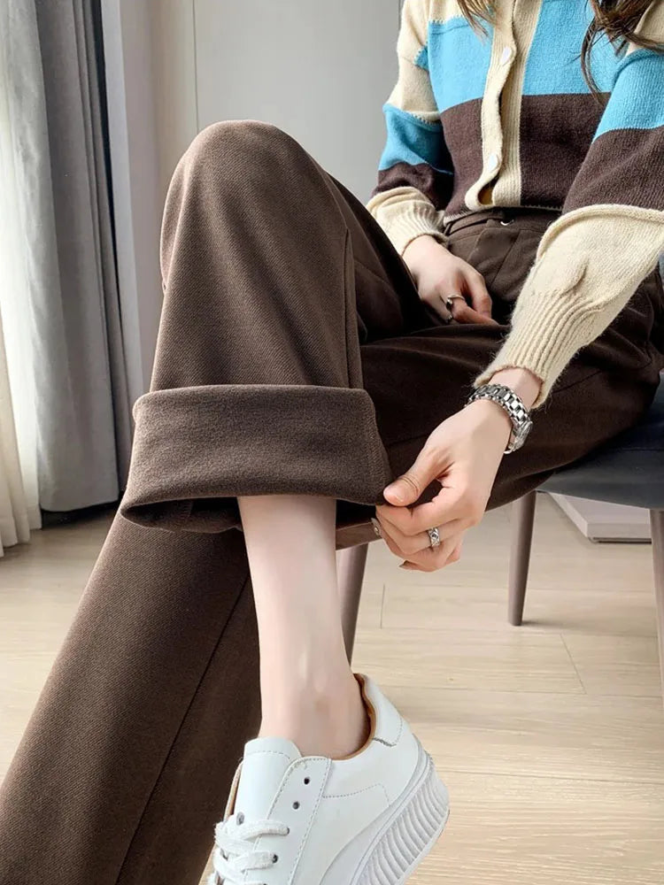Fashion women's straight leg pants loose casual wide leg pants women straight leg small stylish senior all match all match pants