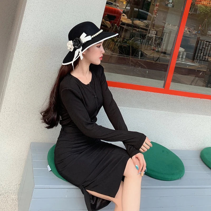 Formal Wide Brim White Black Flower Fedora Hat Pearls Band 100% Wool Felt Floppy Ladies Wedding Church Hat Porkpie Trilby Hat