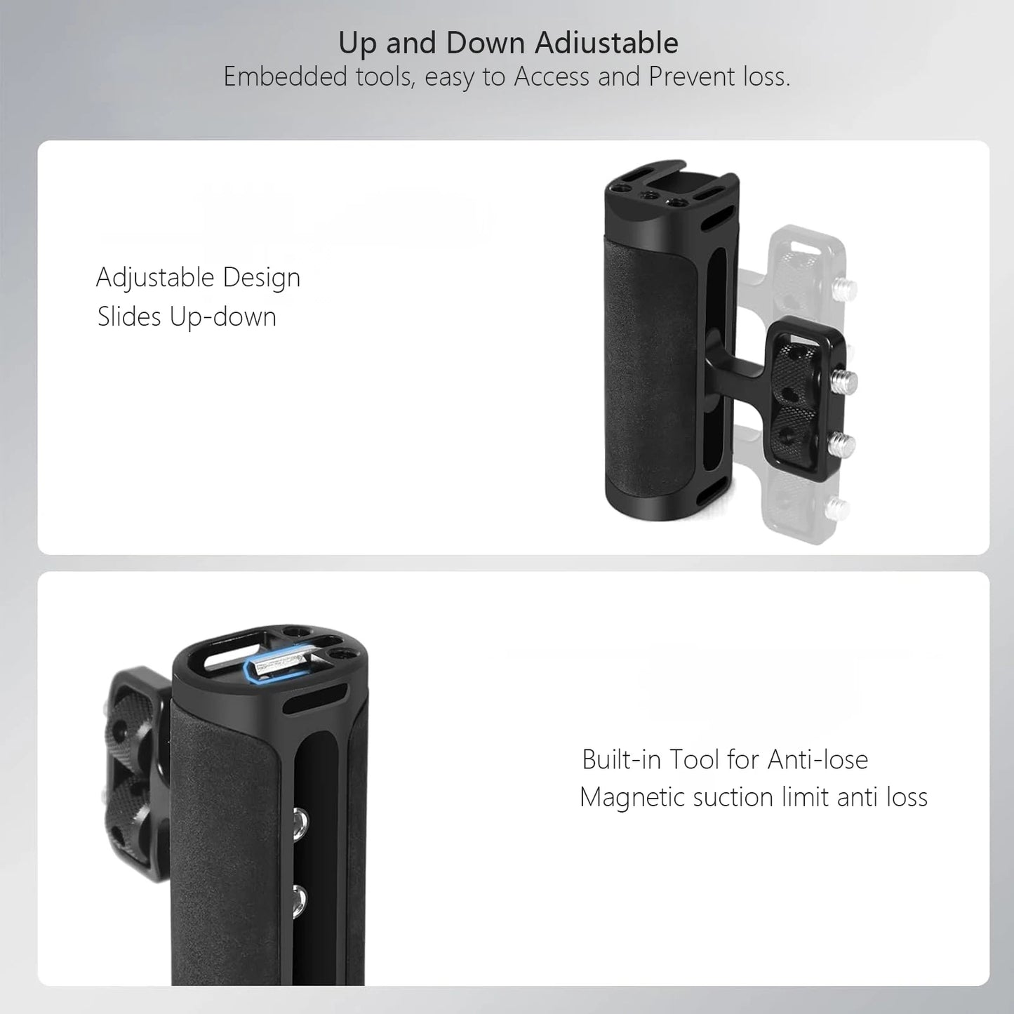 Probty Mini Side Handle Handgrip with Cold Shoe Interface and 1/4"-20 Screw Mount for DSLR/Digital Camera Cage