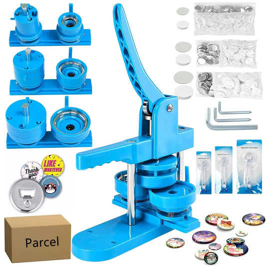 3 IN 1 Pin Badge Button Maker Machine with 300Pcs Button Parts+3 Size Molds+3 Size Circle Cutter, DIY Badges Making Machine Set