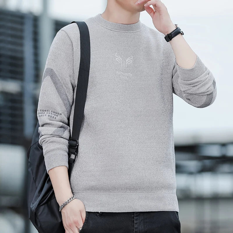 Mens Thickened Sweater Stripe Velvet Pullover Men's Winter Clothes Elegant Luxury Brand Fashion Knitted Sweaters