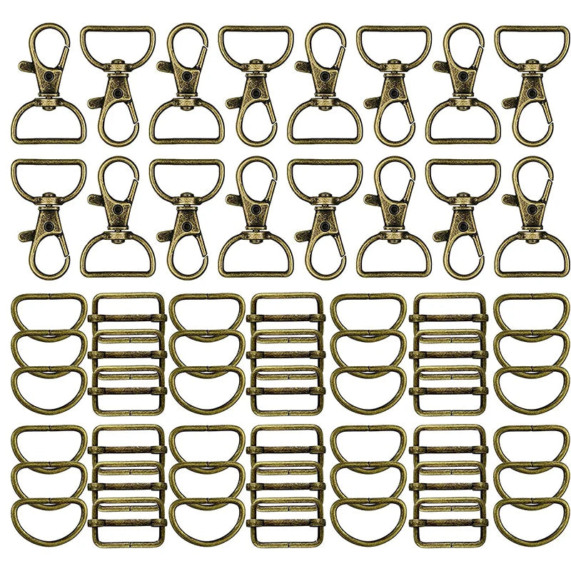 25/40/56PCS Metal Snap Hooks Buckle Belt D Rings Keychain Tri-Glides Slide Center Bar For Bag Strap Belt Key Rings Leather Strap