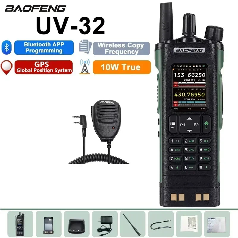 Baofeng UV 32 Walkie Talkie 10W GPS Bluetooth Programming Wireless Copy Frequency Multi Band USB-C FM AM Ham Radio Updated UV25M