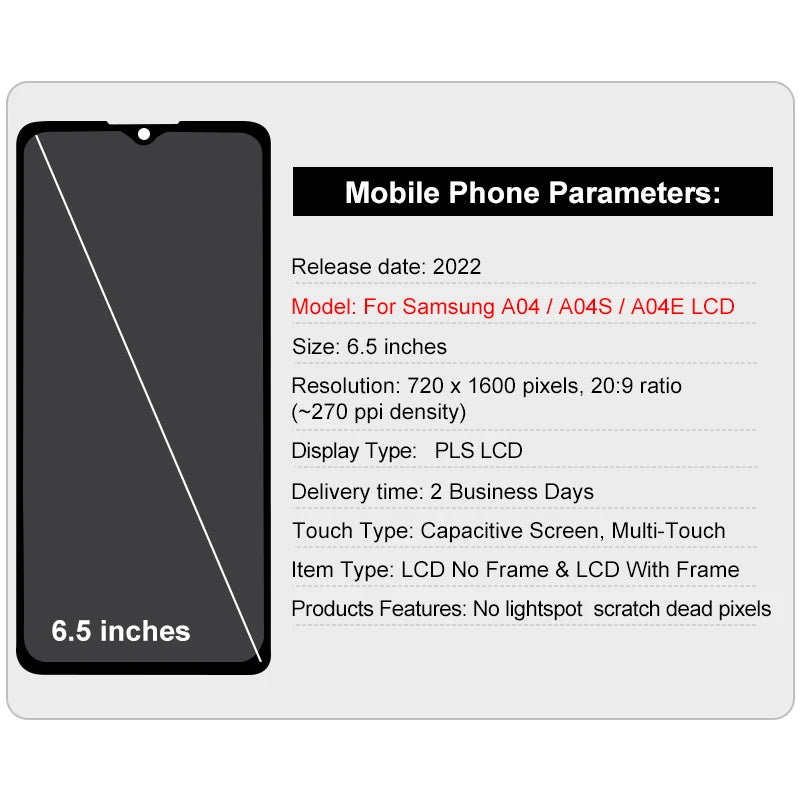A045 For Samsung Galaxy A04 LCD A045F Display A04S A047 A047F Touch Screen Digitizer For Samsung A04E LCD A042 A042F Display