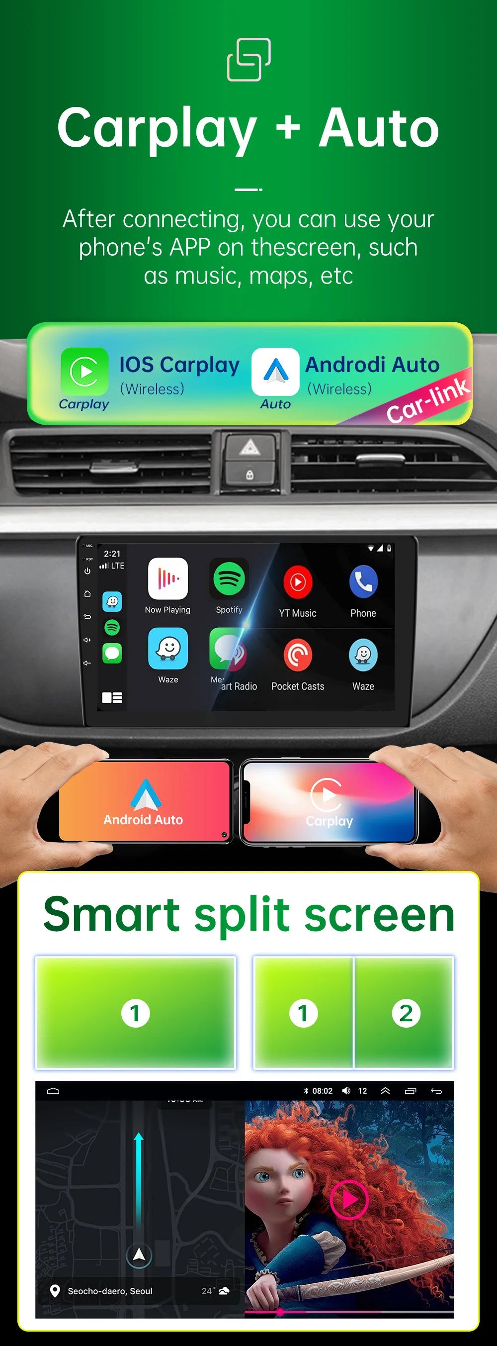 2 din android 10 Universal Car Multimedia Radio Player CarPlay 2Din Stereo For Toyota VIOS CROWN CAMRY HIACE PREVIA COROLLA RAV4