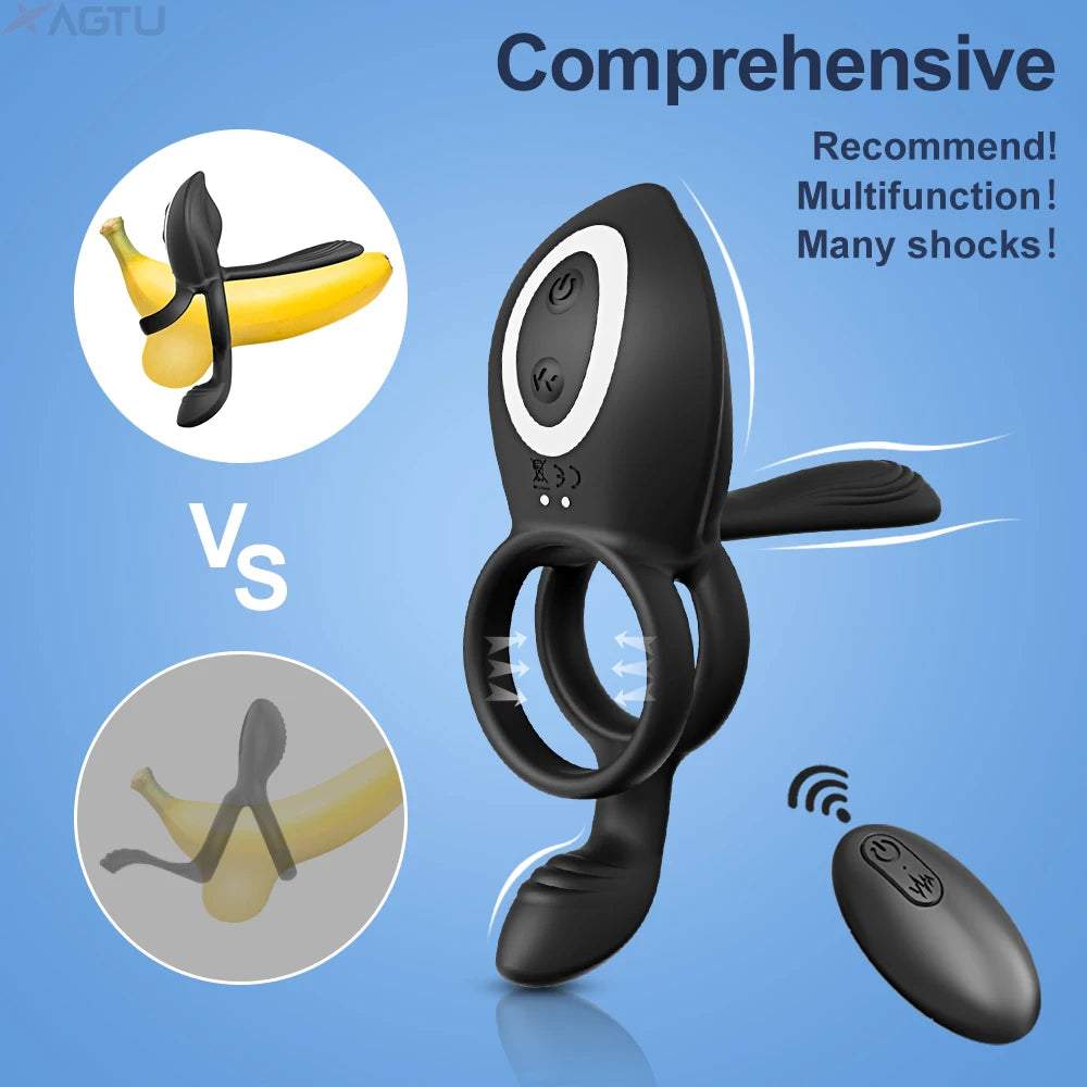 Vibrating Cock Ring for Men Remote Control Penis Ring Ejaculation Delay Chastity Cage Clitoris Stimulation Sex Toy for Couples