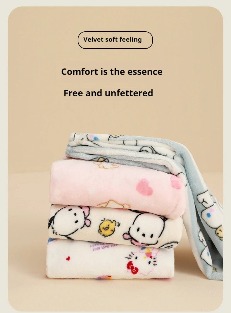 Miniso Hello Kitty Kuromi Sleeper Pants With Flannel Thick Fleece For Warmth Casual Cute Cartoon Pattern Girl Christmas Clothing