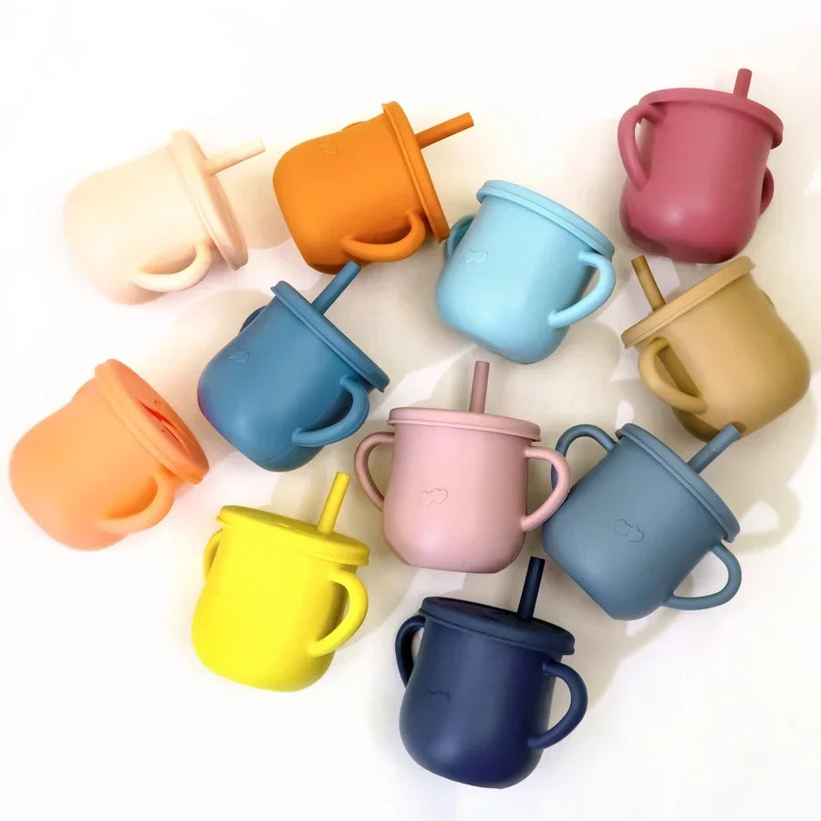 Mother Kids Baby Silicone Feeding Set Sucker Plate Antislip Bowl Spoon Cup Children Tableware Safe Non Toxic Dishwasher Safe