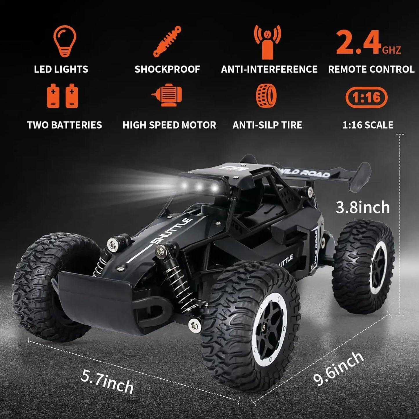 DK087 1:16 2WD Brushless High-Speed Off-Road Remote Control Drift Racing Car 20KM/H with LED Lighting 2x2 RC Truck Car Model Toy