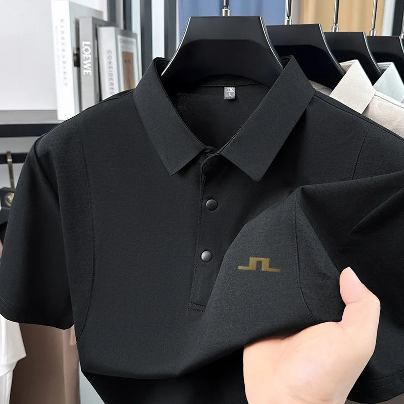 Designer Original New Men's Short-Sleeved Polo Shirt Lapel Button Stamp Vent Hole Minimalist Versatile Men's Daily Commuting Top