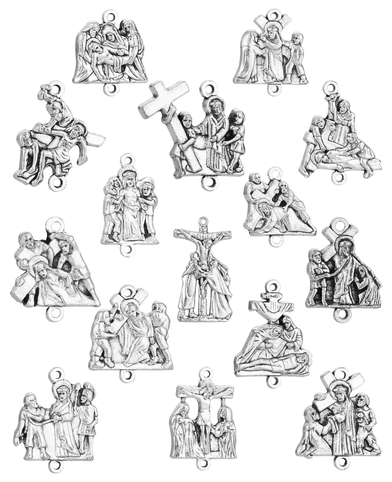 Diyalo 15Pcs Stations of the Cross Devotional Medals Crucifix Jesus Cross Pendant Set for Rosary Parts DIY Making Accessories