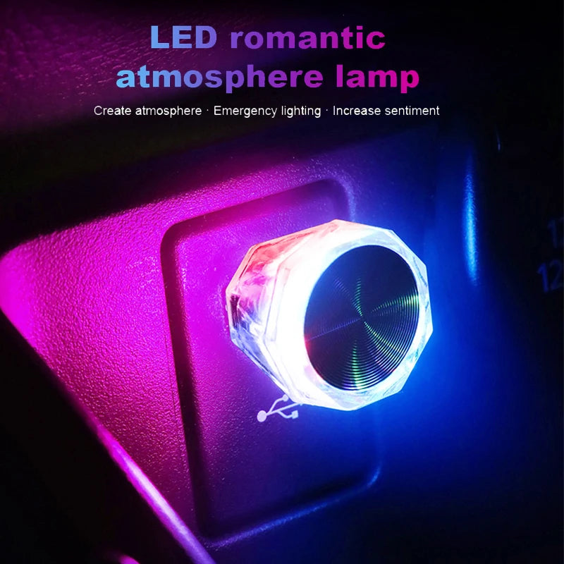 Car USB Atmosphere Lamp Wireless Flash Colorful Lights Auto Decoration Lighting Night Lights Computer Mobile Power Charging