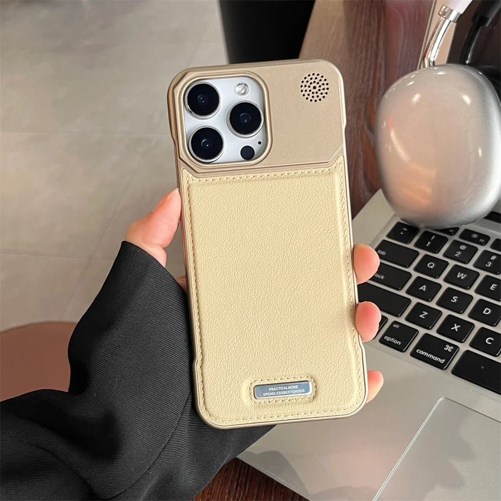 Luxury Classic Leather Magnetic Frameless Phone Case For iPhone 15 16 17 Pro Max Air Plus 14 13 12 11 Plating Protection Cover