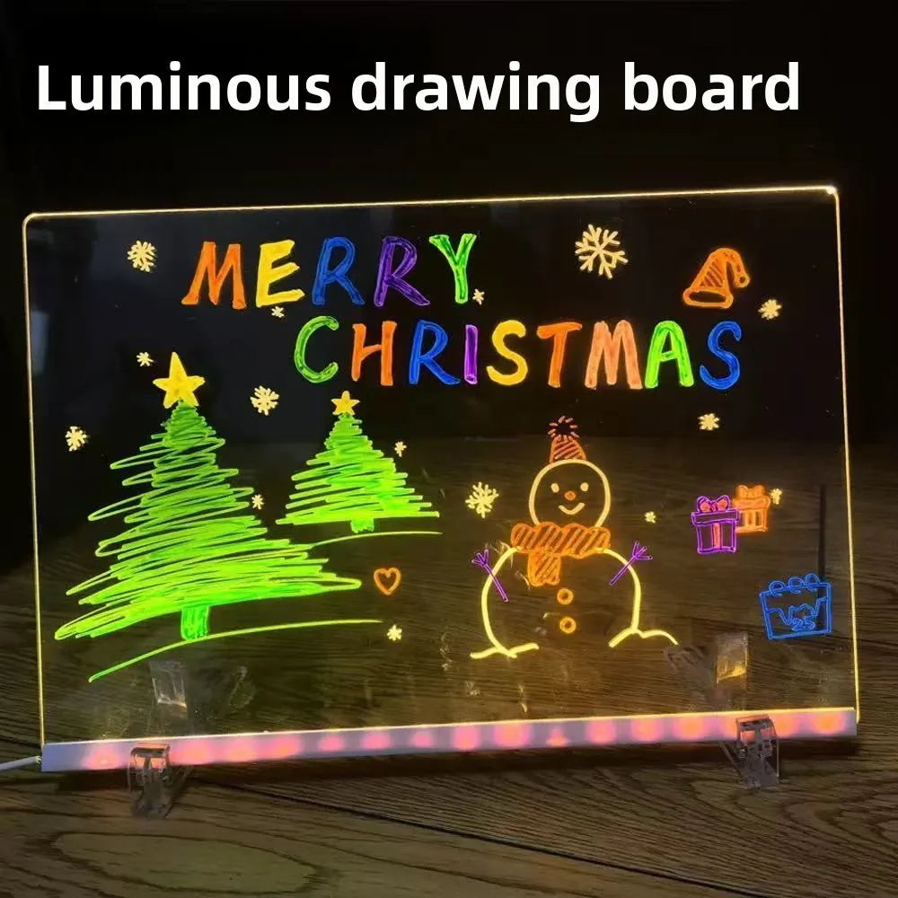 DIY Acrylic Board with Colors Pens LED Note Board Luminous Blackboard Wordpad LED Drawing Board Kid Drawing Toys with Night Ligh