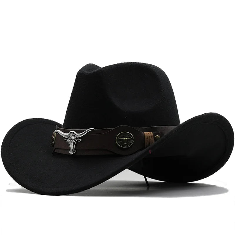Fashion Cowboy Hats Wide Brim Cowboy Cowgirl Panama Hat with Retro Belt for Dress-Up Parties Costume Felt Hat