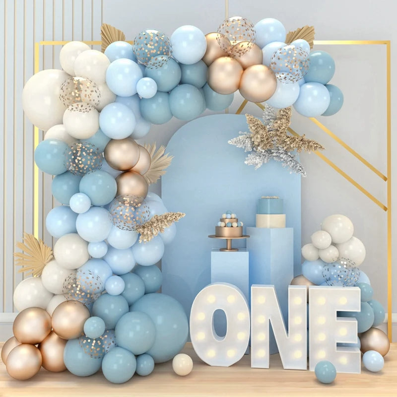 Dusty Blue Balloons Arch Garland Sand White Metallic Gold Dusty Slate Fog Bridal Shower Birthday Party Decorations for Boy