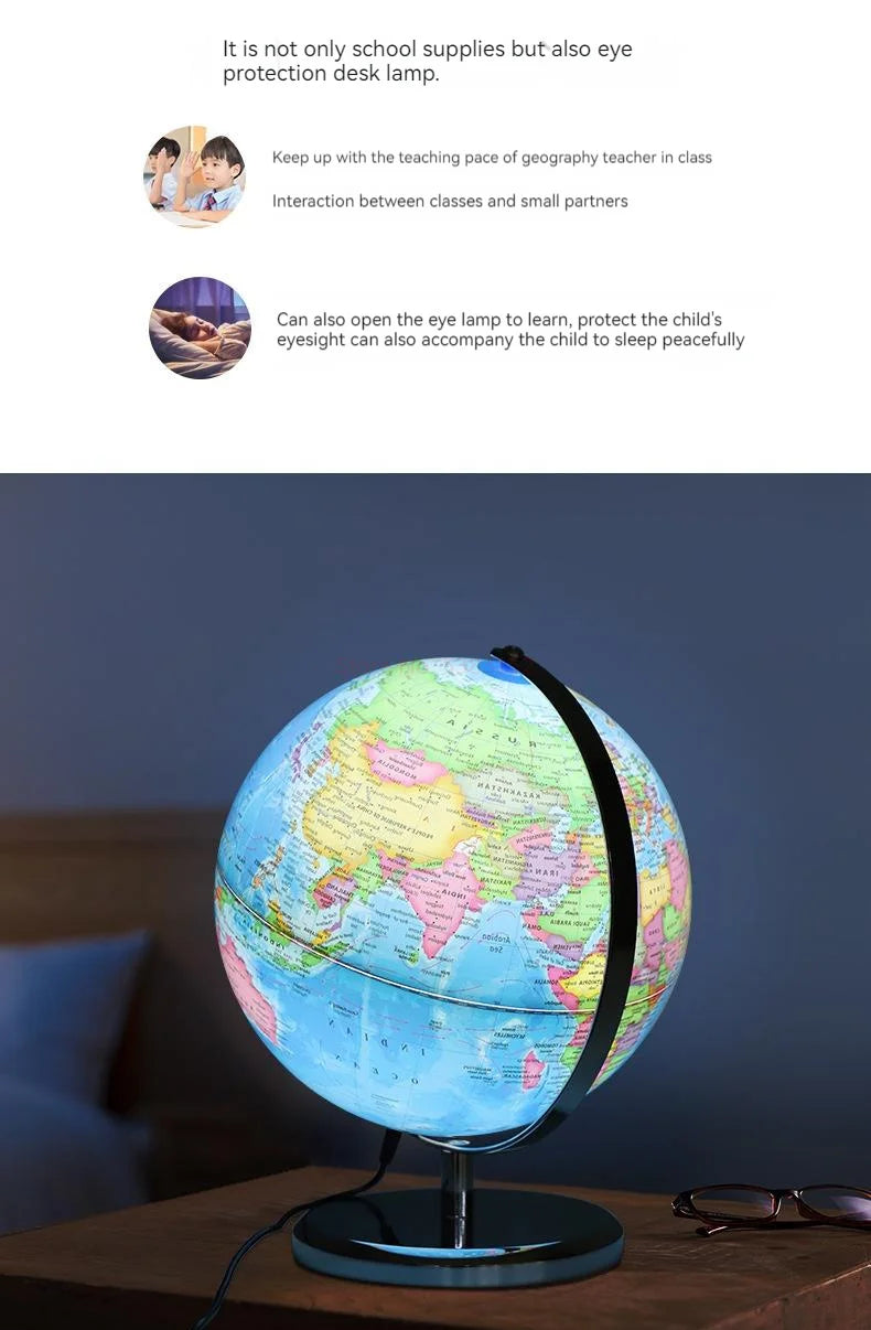 20/25cm World Globe English Version World Map Globe With Led Light Geography Educational Teaching Decorations Supplies