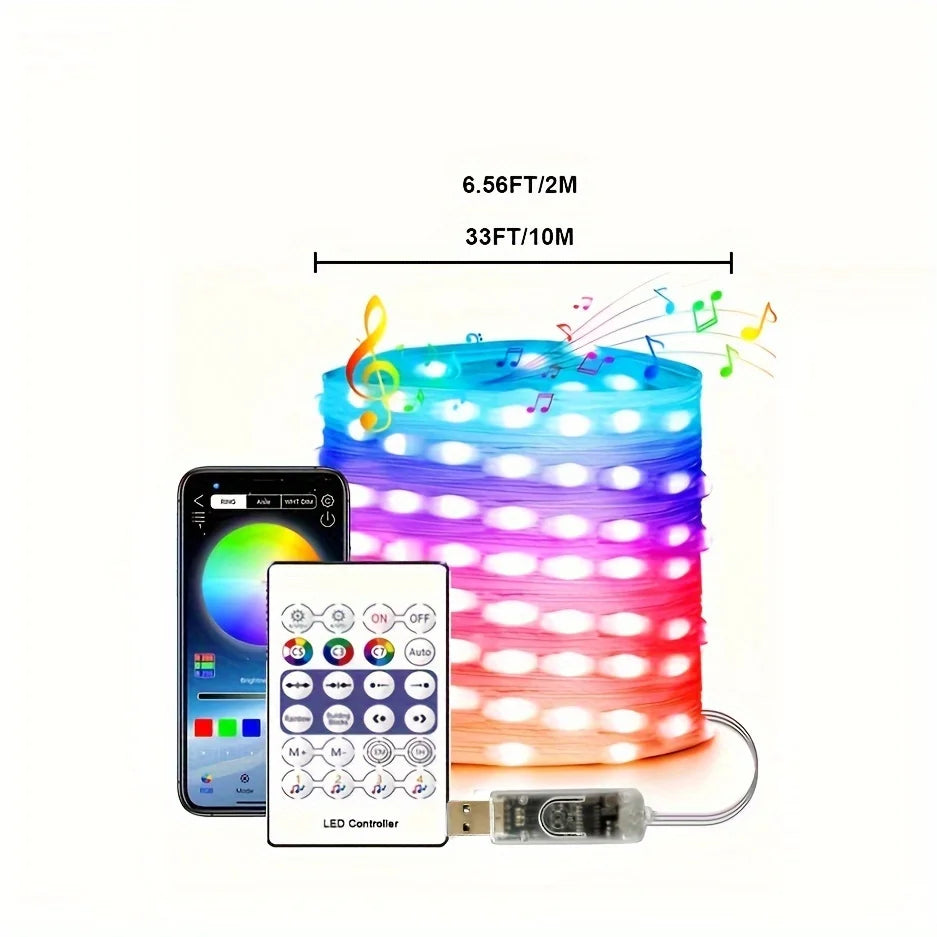 WS2812B RGB LED String 20m 10m 5m DIY Smart IC APP Bluetooth Remote Fairy Lights Dreamcolor Garden Party Christmas Wedding Decor