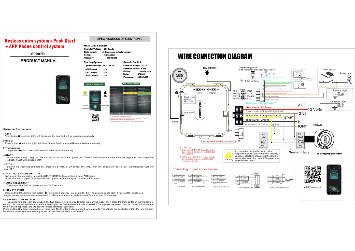 Car Keyless Start System One-touch Start/stop Cell Phone APP Bluetooth Control Keyless Entry Sensor Window Closing Output