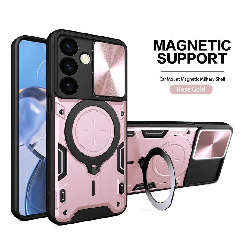 Magnetic Adsorption Armor Metal Ring Case For Samsung Galaxy S25 24 23 22 21 20 Ultra S24 S23 Plus S24FE Incoming Call Flashing