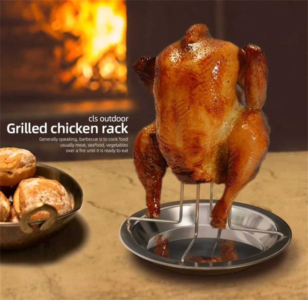 Roasting Grill Stand Chicken Roaster Rack Kitchen Outdoor BBQ Tools Carbon Steel Non-stick Grilled Chicken Plate