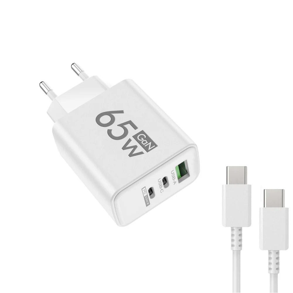 GaN 65W USB Charger Fast Charging Type C Mobile Phone Adapter For iPhone 16 15 14 Samsung Huawei Quick Charge 3.0 Wall Charger